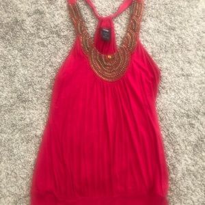Vanity dressy tank top in red w/ beautiful beading